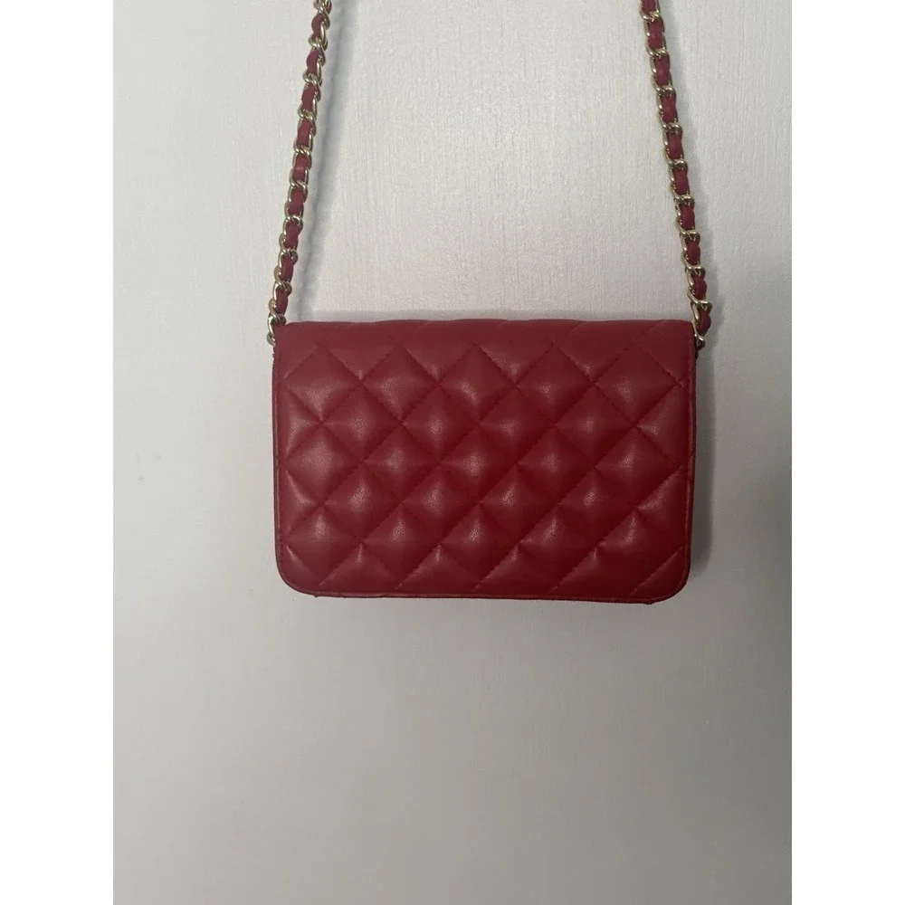 Magnum fashions Faux Leather Red Quilted‎ Crossbody Purse with Gold Chain Strap